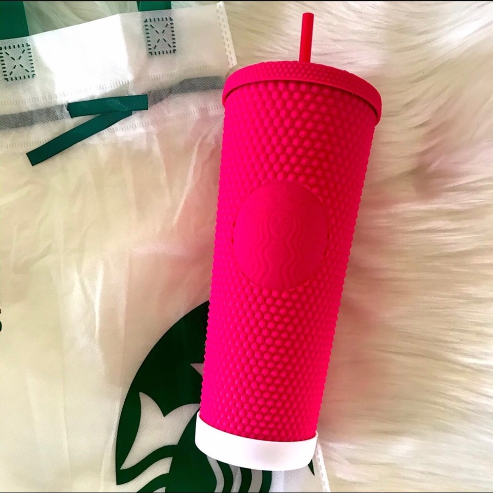 🎀💕💅🏽 Ruby Pink Studded Starbucks 💅🏽💕🎀